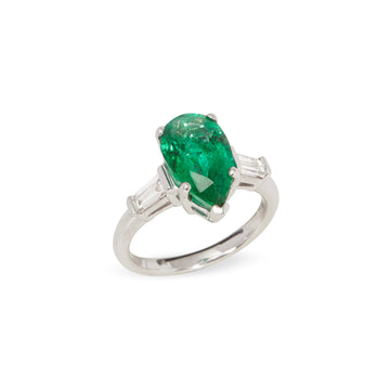 David Jerome Certified 345ct Pear Cut Emerald and Diamond Ring