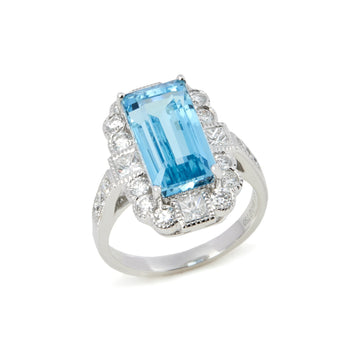 David Jerome Certified 567ct Emerald Cut Aquamarine and Diamond Ring