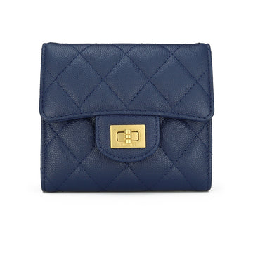 Chanel Quilted 2.55 Classic Small Flap Wallet Navy Blue Caviar Gold Hardware 2017