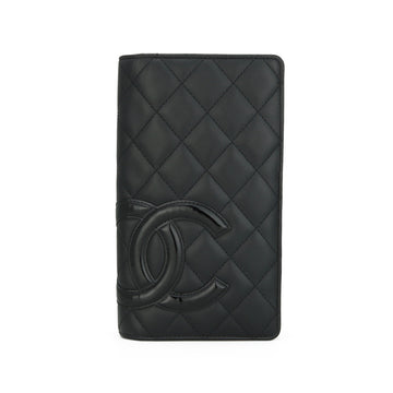 Chanel Quilted Cambon Long Flap Wallet Black Calfskin Silver Hardware 2014