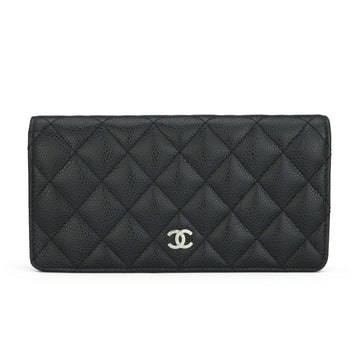 Chanel Quilted Classic Long Flap Yen Wallet Black Caviar Silver Hardware 2014