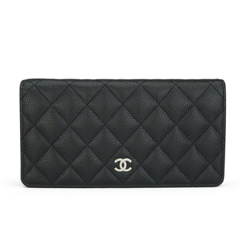 Chanel Quilted Classic Long Flap Yen Wallet Black Caviar Silver Hardware 2015