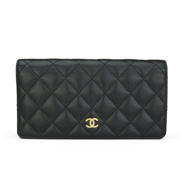 Chanel Quilted Classic Long Flap Yen Wallet Black Caviar Gold Hardware 2017