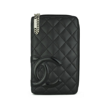 Chanel Quilted Cambon Long Zipped Wallet Black Calfskin Silver Hardware 2013