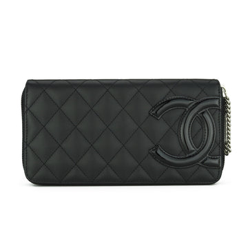 Chanel Quilted Cambon Long Zipped Wallet Black Calfskin Silver Hardware 2014