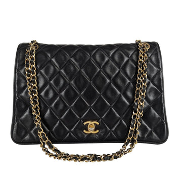 CHANEL Chanel Chanel Timeless Classica 30 CM double flap turn lock bag in black leather