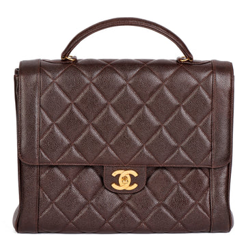 Chanel Chocolate Brown Quilted Caviar Leather Vintage Classic Kelly Top Handle Bag