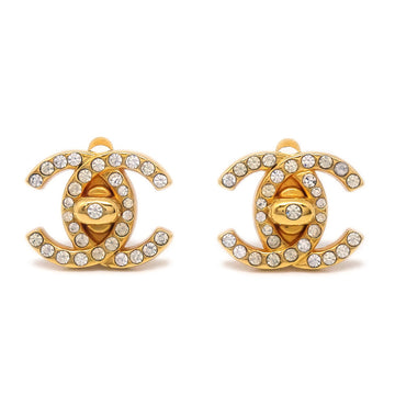 CHANEL 1996 Gold & Crystal CC Turnlock Earrings Small 62835