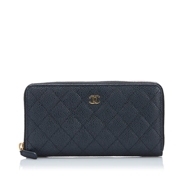 Chanel CC Caviar Zip Around Wallet Long Wallets