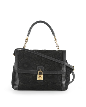 D&G Black Lace & Leather Miss Dolce Shoulder Bag