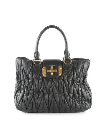 MIU MIU Black Leather Coffer Handbag