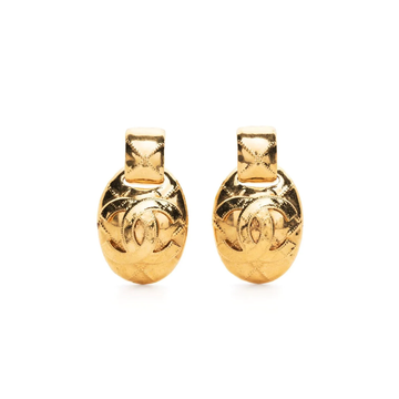 CHANEL Diamond Quilted Gold Clip-on Earrings