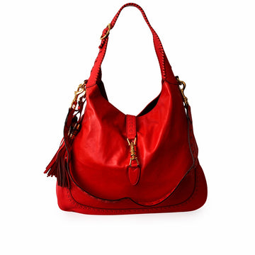 GUCCI Leather Large New Jackie Hobo Coral Red