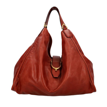 GUCCI Leather Large Stirrup Shoulder Bag Brick Red