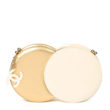 Chanel Gold Lambskin & Beige Patent Leather Double Circle Clutch Bag