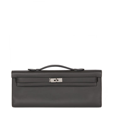 Hermes Graphite Swift Leather Kelly Cut Clutch