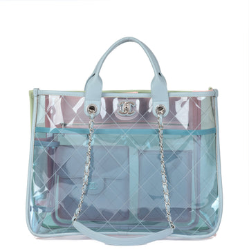 Chanel Green, Blue, Pink Lambskin & PVC Coco Splash Large Shopping Tote Shopper