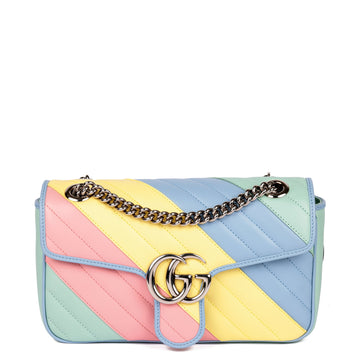 Gucci Green, Pink, Yellow & Blue Quilted Calfskin Leather Multicolour Small Marmont Shoulder Bag