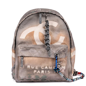 Chanel Grey Painted Canvas Medium Graffiti Backpack