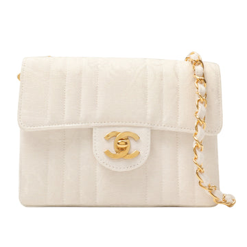 Chanel Around 1992 Made Cotton Mademoiselle Stitch Classic Flap Chain Bag Mini White