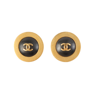 Chanel 1995 Made Round Cc Mark Earrings Black