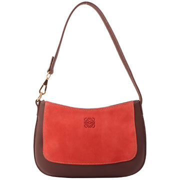 Loewe Suede Anagram Logo Embossed Shoulder Bag Red/Brown
