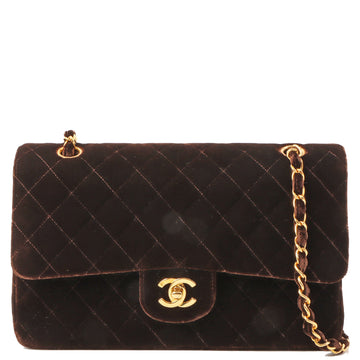 Chanel Around 1995 Made Velvet Classic Flap Chain Bag 25Cm Brown