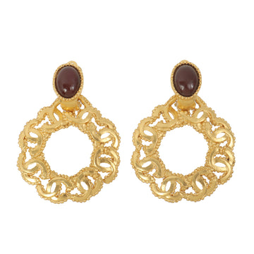 Chanel 1996 Made Circle Dots Cc Mark Stone Earrings Brown