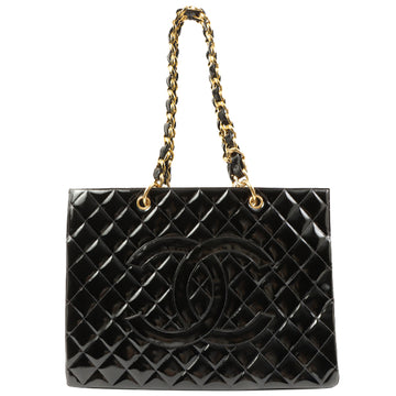 Chanel Around 1997 Made Patent Cc Mark Stitch Handbag Black