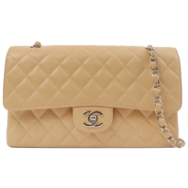Chanel Around 1998 Made Caviar Skin Classic Flap Chain Bag 25Cm Beige/