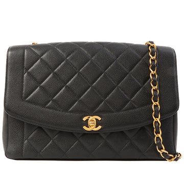 Chanel Around 1996 Made Caviar Skin Diana Flap Chain Bag Black