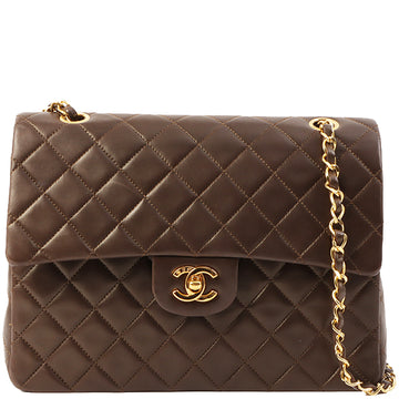 Chanel Around 1990 Made Classic Flap Turn-Lock Chain Bag Brown