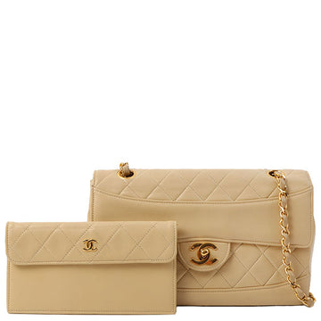 Chanel Around 1990 Made Design Flap Chain Bag With Pouch Beige