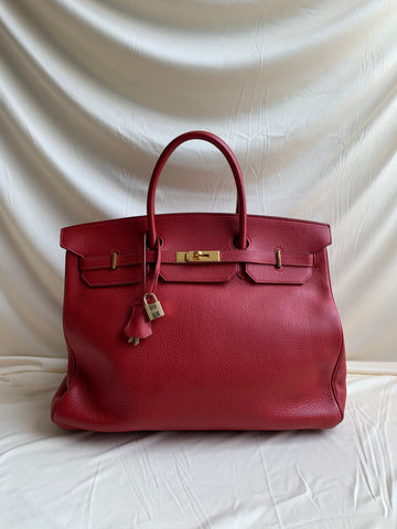 Hermes Red Birkin 40 Calfskin Leather Bag Sku# 55407