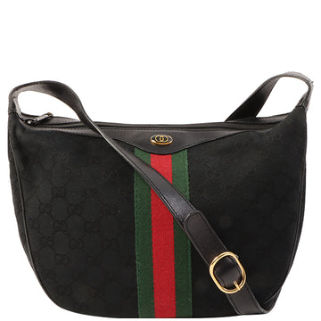Gucci Gg Pattern Logo Plate Web Detailed Shoulder Bag Black