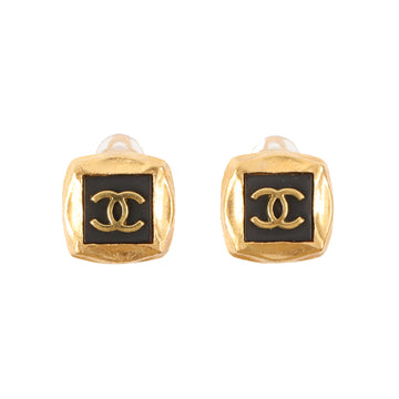 Chanel 1995 Made Square Cc Mark Earrings Black