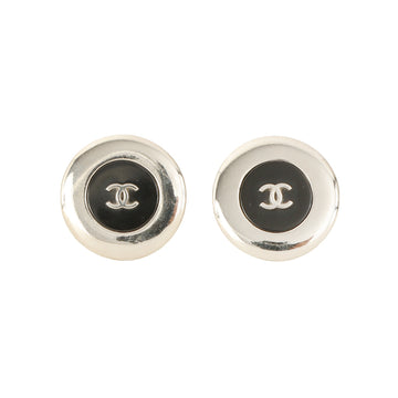 Chanel 1997 Made Round Cc Mark Plate Earrings Silver/Black
