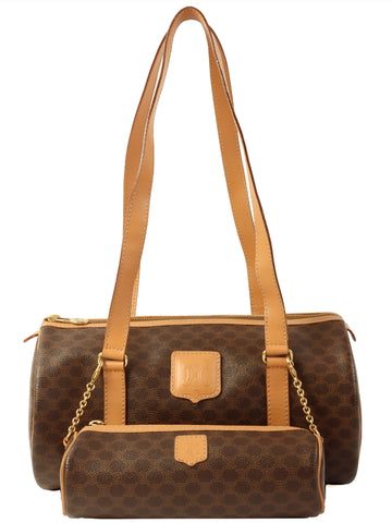 CELINE Macadam Pattern Logo Embossed Shoulder Bag With Pouch Brown