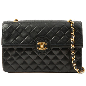 Chanel Around 1990 Made Design Flap Turn-Lock Chain Bag Black