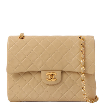 CHANEL Around 1990 Made Big Square Classic Flap Chain Bag Beige