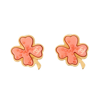 Chanel 2005 Made Cc Mark Clover Motif Earrings Coral Pink