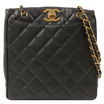 Chanel Around 1992 Made Caviar Skin Turn-Lock Chain Tote Bag Black