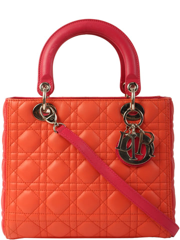 DIOR Cannage Stitch Lady  2Way Bag Orange/Pink