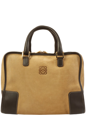 LOEWE Suede Logo Embossed Top Handle Bag Beige/Brown