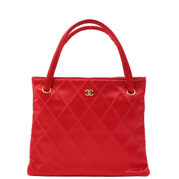 Chanel Around 1985-1990 Made Satin Rhinestone Cc Mark Plate Top Handle Bag Red
