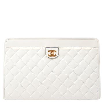 Chanel Around 1985 Made Cc Mark Plate Clutch Bag White