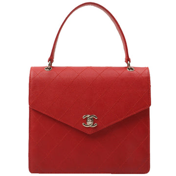Chanel Around 1998 Made Bicolore Stitch Turn-Lock Handbag Red/Silver