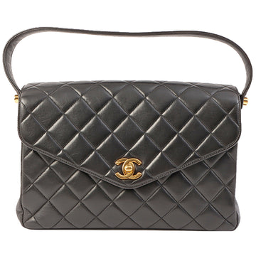 Chanel Around 1997 Made V Flap Turn-Lock Handle Bag Black