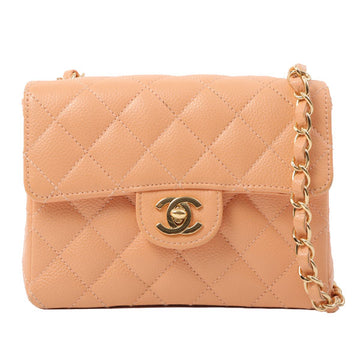 Chanel Around 2005 Made Caviar Skin Classic Flap Chain Bag Mini Salmon Pink