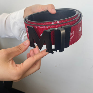 MCM Brand New Black Red Black Buckle Reversible and Resizable Belt